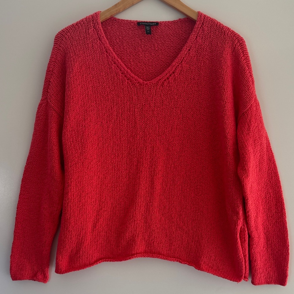Eileen Fisher Sweater Womens Small Organic Cotton Knit Coral Long Sleeve - Picture 2 of 12